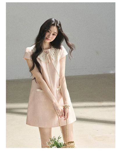 "Blush Haze" Cinnamon Pink Lace Babydoll Mini Dress