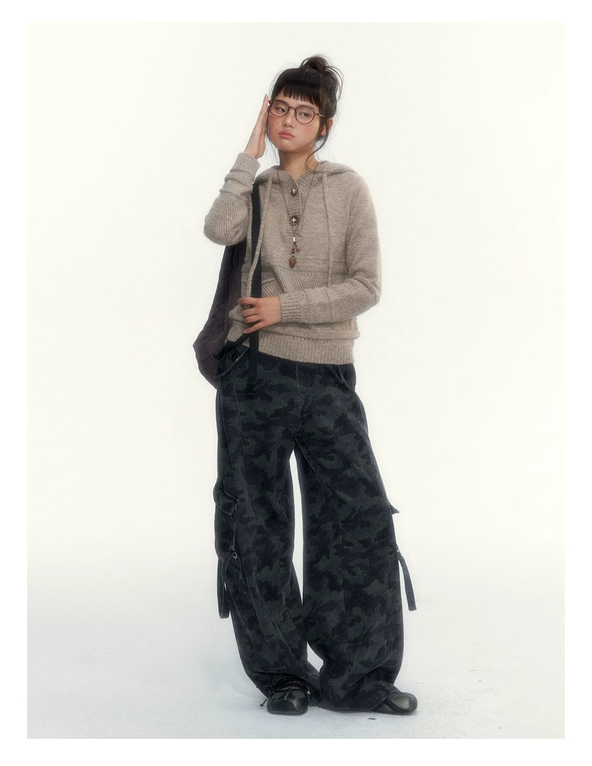 Camouflage Washed Wide-Leg Utility Pants