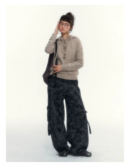Camouflage Washed Wide-Leg Utility Pants