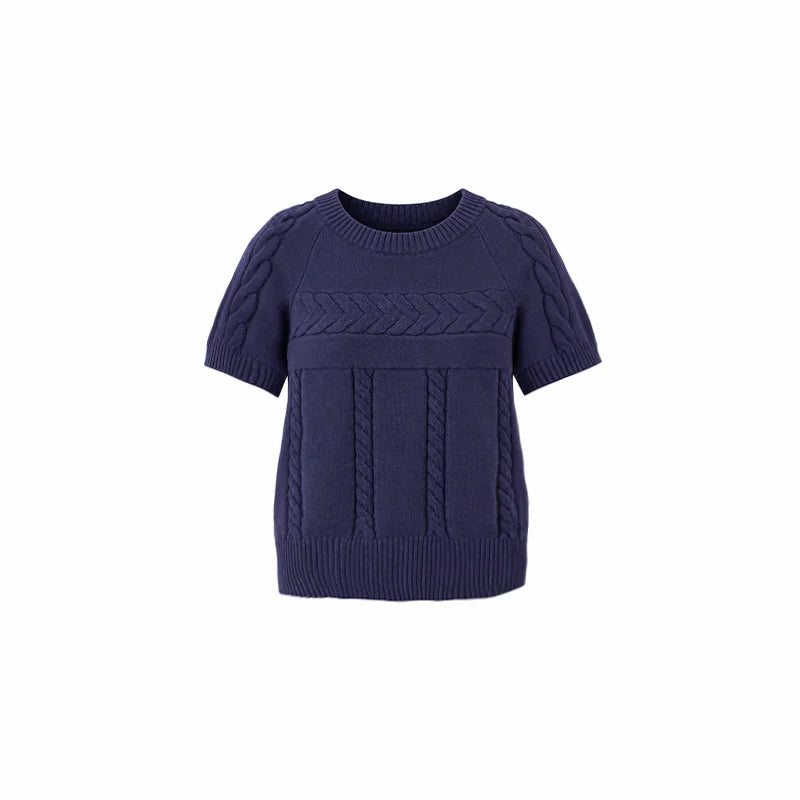 DAILY ARTIST - Navy Cable Knit Short-Sleeve Top