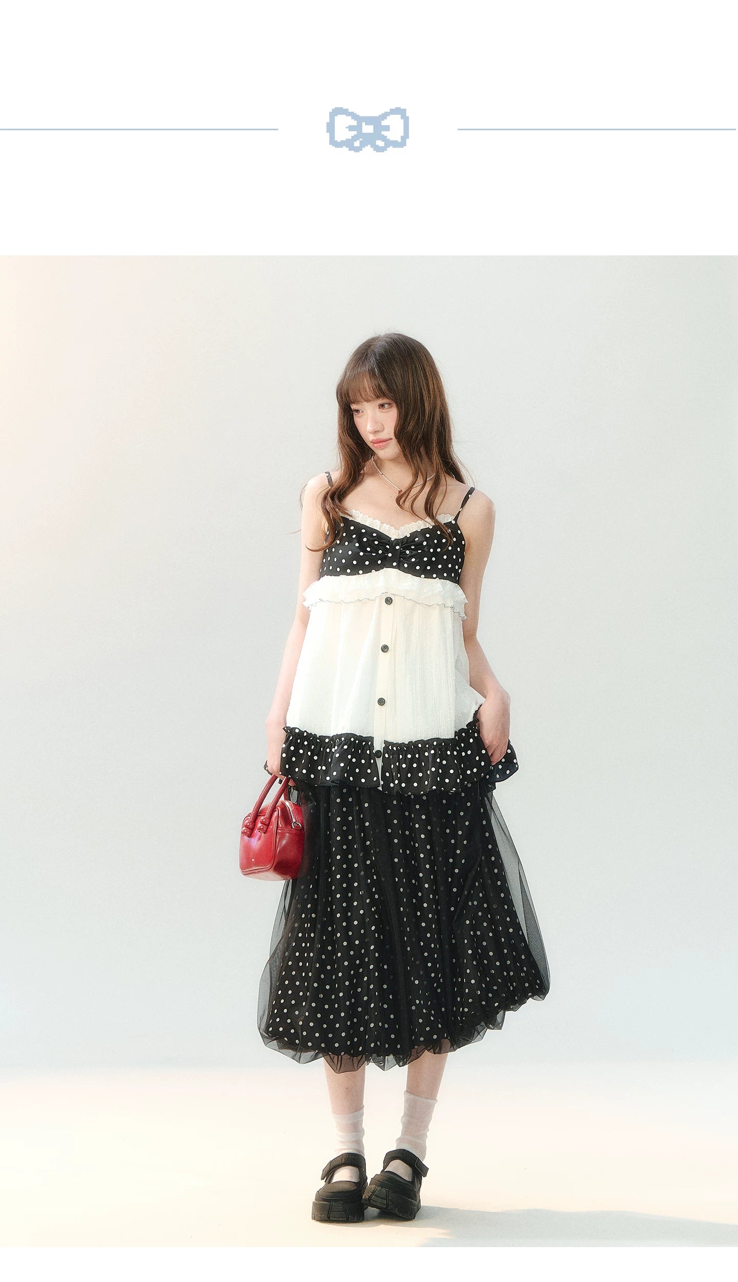 "Midnight Sweet Isle" Black Polka Dot Lace Two-Piece Skirt Set LL2026208