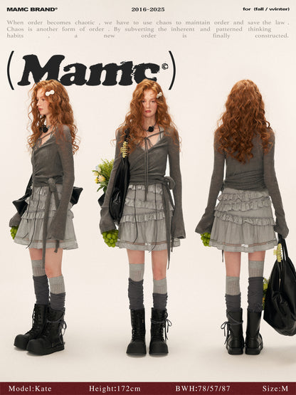 MAMC - Luna Sheer Wrap Knit Top (Smoky Grey)