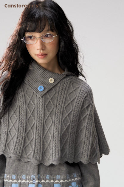 [CAN] "Witch's Wings" Gray Jacquard Knit Set (Cape Shawl / Cardigan)