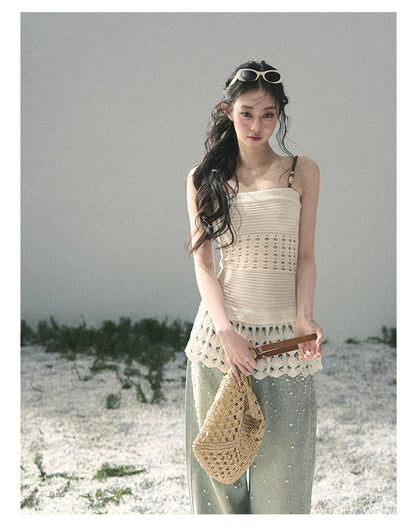 “Fractured Presence” Ivory Open-Knit Cami Top