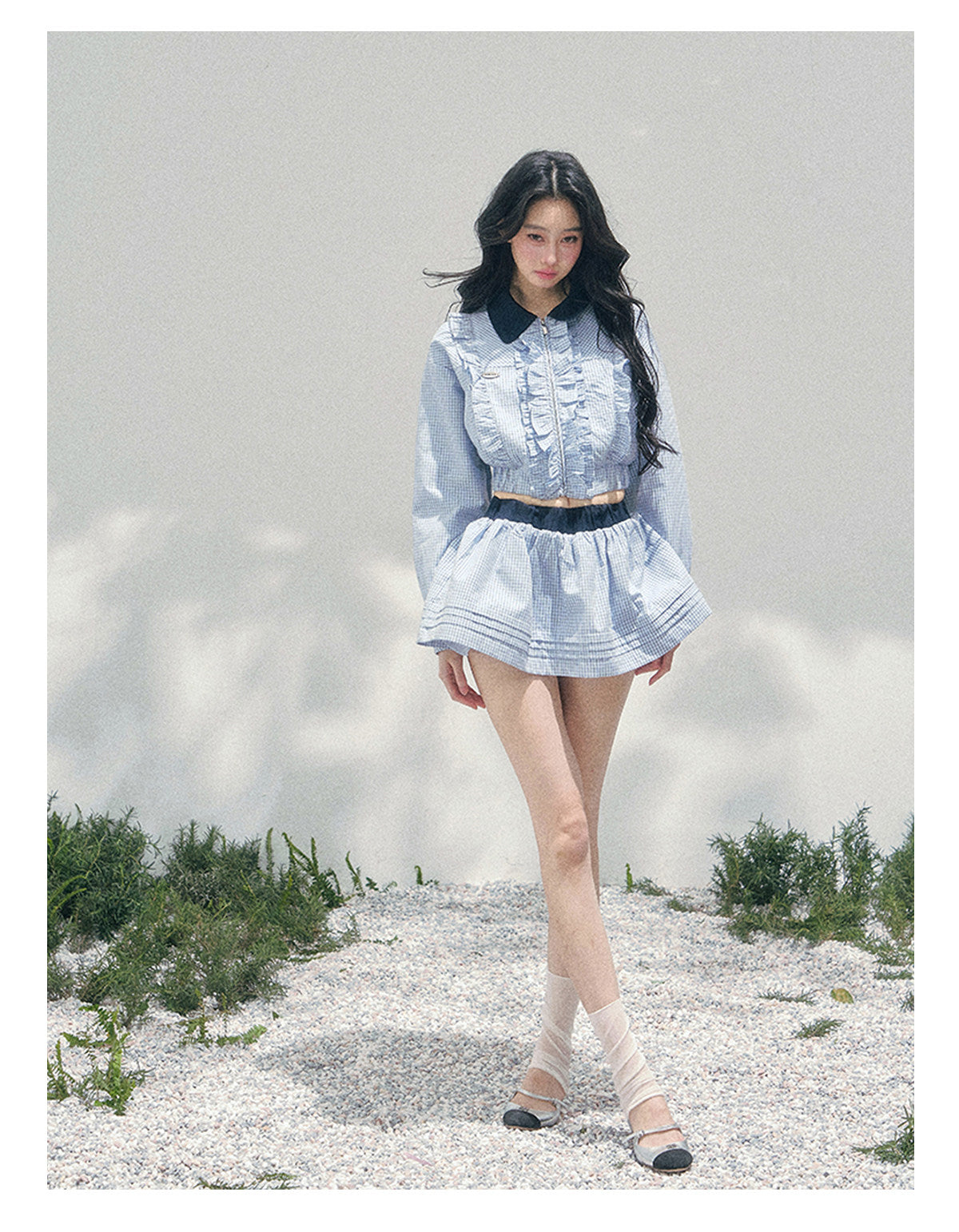 “English Manor” Plaid Cropped Top & Bubble Mini Skirt Set
