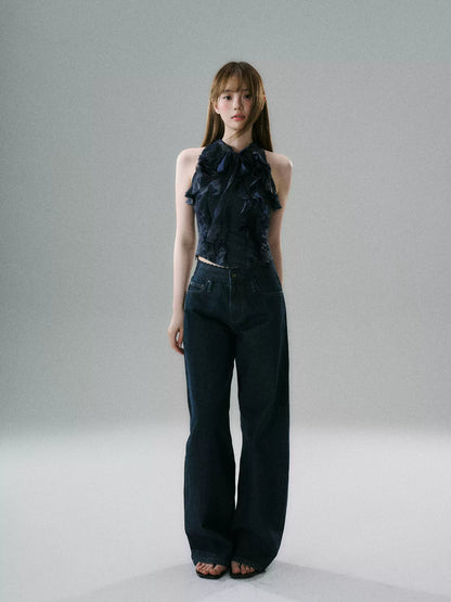 LOST FOREST - Low-Rise Wide-Leg Raw Denim Jeans