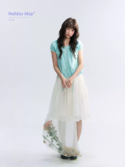 "Light Steps" Oat Apricot Pleated Lace Midi Skirt