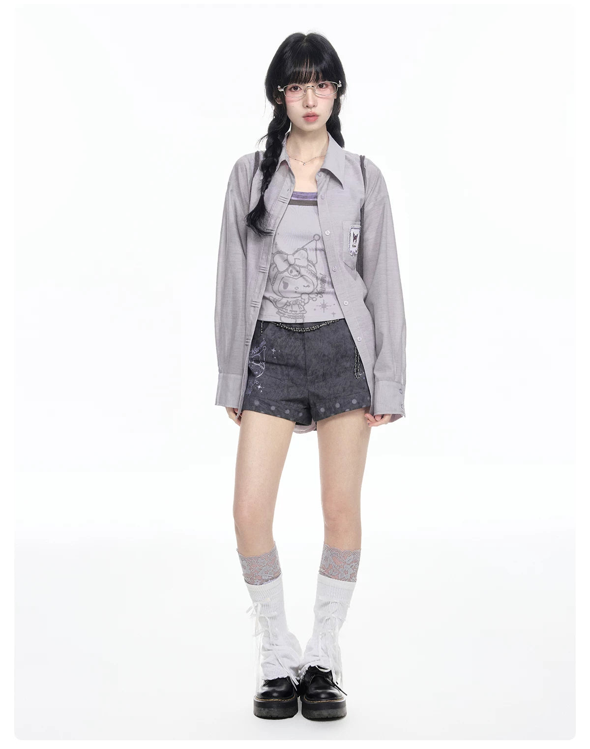 170726K "Twilight Rebel" Gray Purple Layered Summer Collection (Layered Cami Top / Casual Shorts)