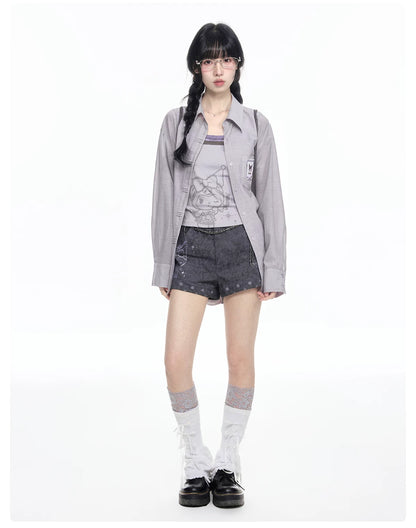 170726K "Twilight Rebel" Gray Purple Layered Summer Collection (Layered Cami Top / Casual Shorts)