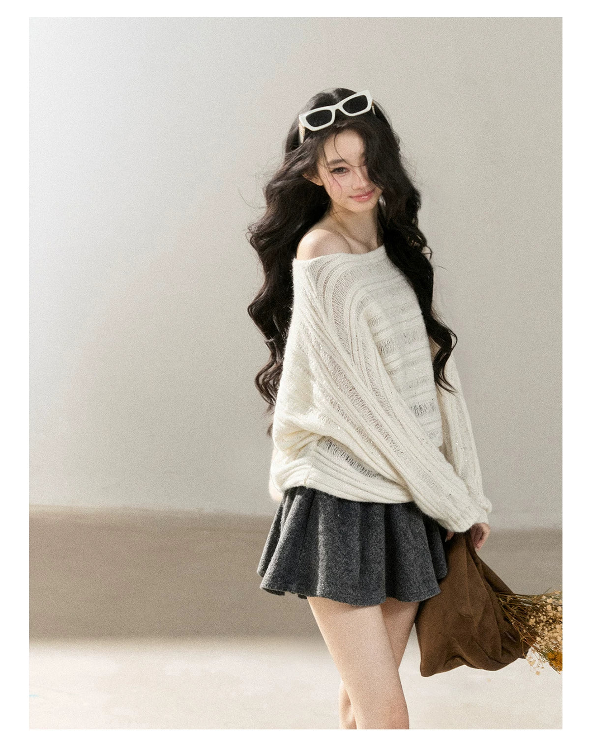 AOMALM - "Winter Traces" Dark Heather Gray Pleated A-Line Mini Skirt