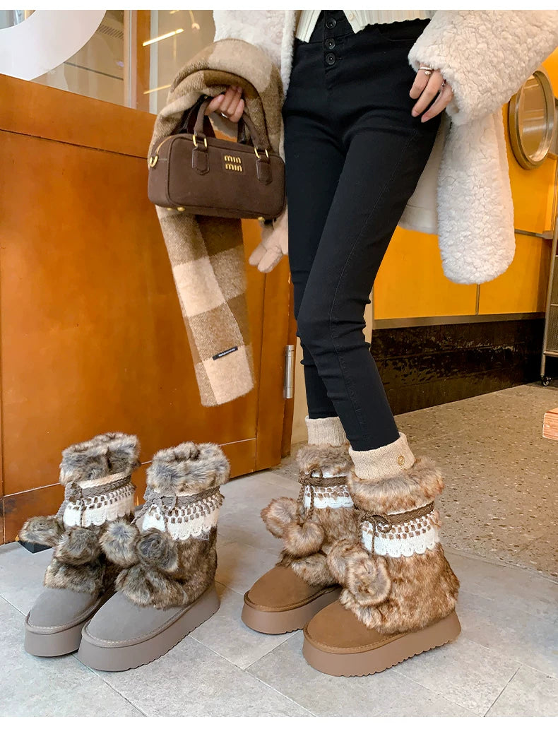 Earl Cat Platform Mid-Calf Snow Boots (Grey / Brown)