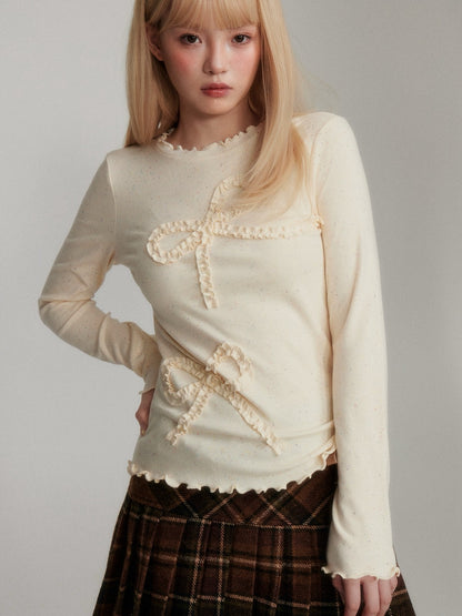 “Cozy Winter Speckled Bow” Lenzing Lyocell Long-Sleeve Base Top - Apricot Yellow M6669
