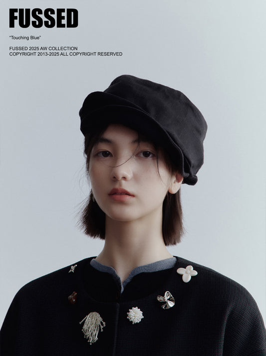 FUSSED Strange Museum Linen Deconstructed Baker Boy Hat – Elegant Black FOFAC-25AW016
