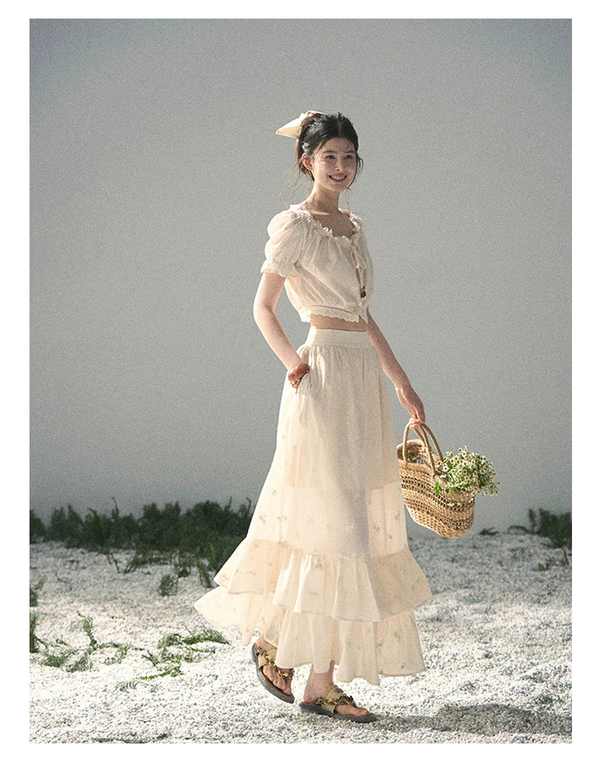 “Fallen Into the Garden” Dutch Cream Two-Piece Skirt Set 5635432