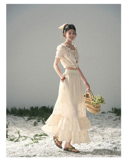 “Fallen Into the Garden” Dutch Cream Two-Piece Skirt Set 5635432