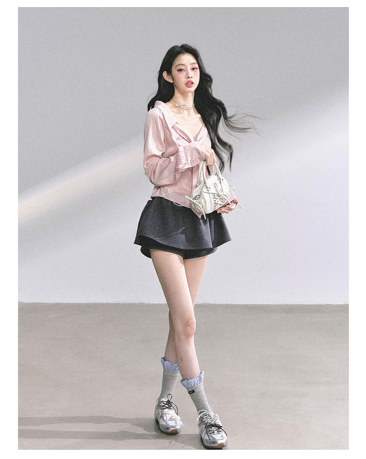 少也眼 “Pinkbud Academy” French Preppy Striped Polo Blouse