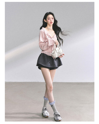 少也眼 “Pinkbud Academy” French Preppy Striped Polo Blouse