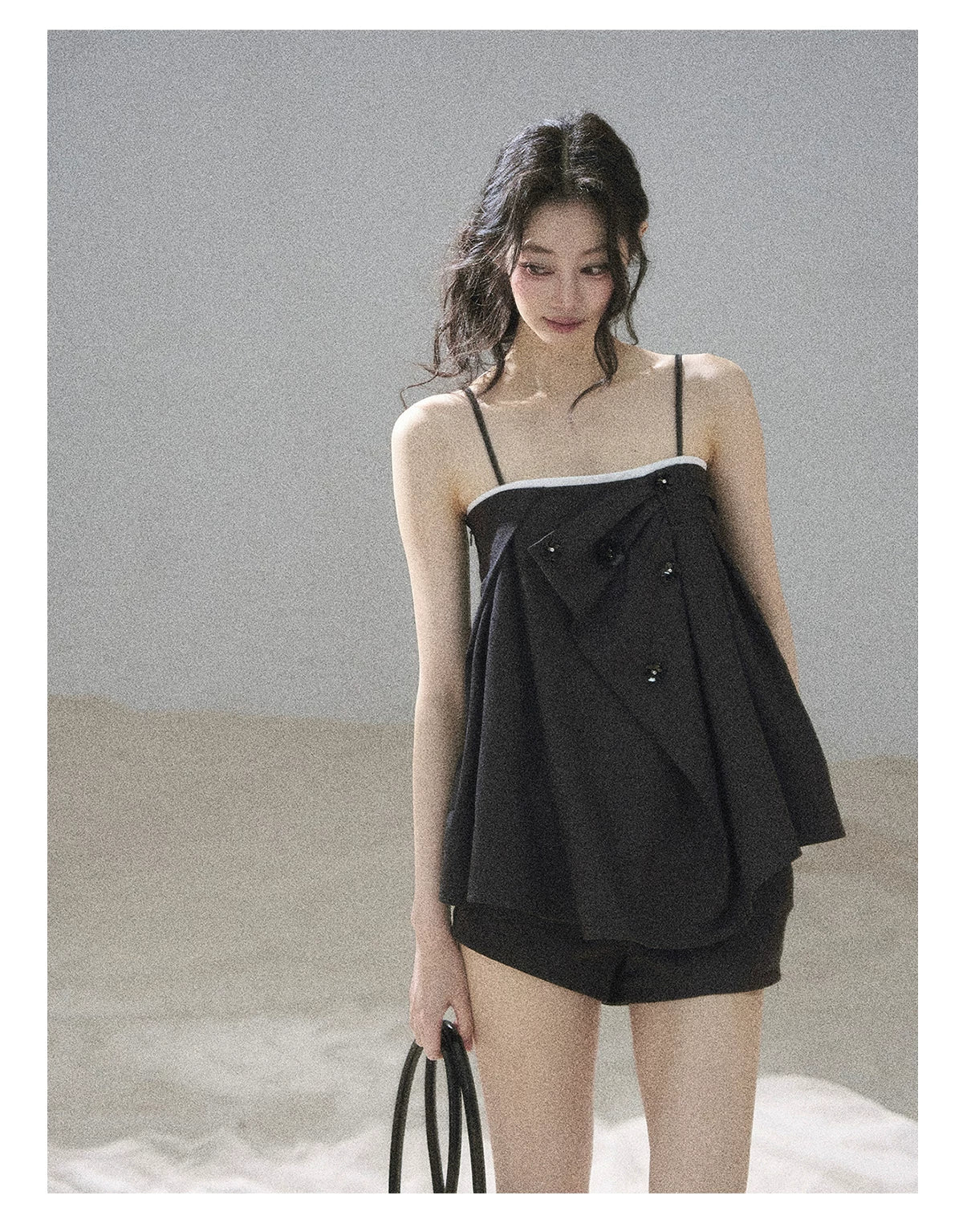 "Flowing Light & Shadow" Slate Gray Cami Top & Skort Two-Piece Set