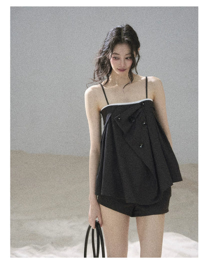 "Flowing Light & Shadow" Slate Gray Cami Top & Skort Two-Piece Set