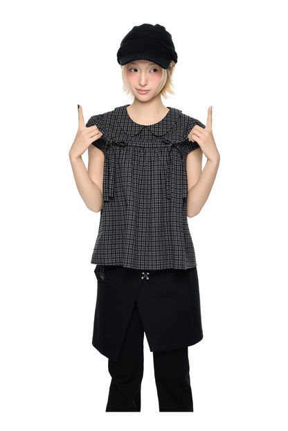EZEK | Peter Pan Collar Gingham Shirt with Bubble Sleeves