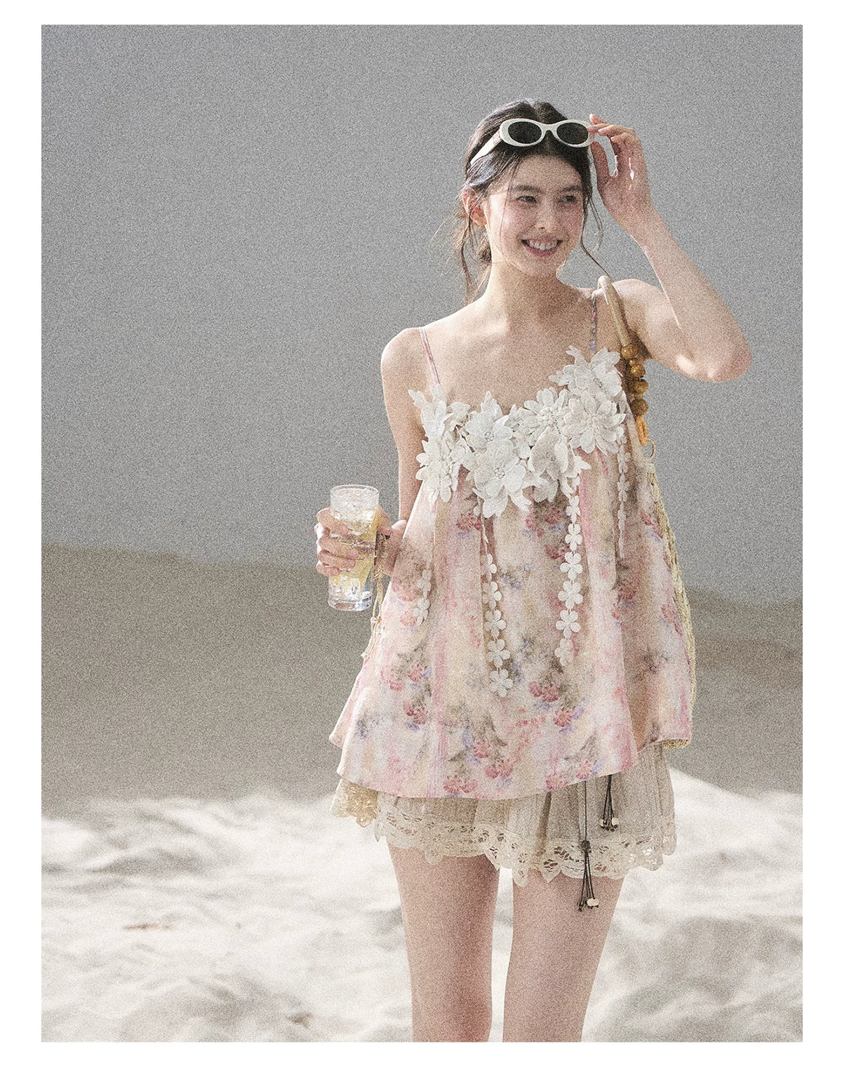 "Unscripted Romance" Dried Rose Embroidered Floral Cami Top