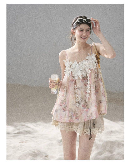 "Unscripted Romance" Dried Rose Embroidered Floral Cami Top