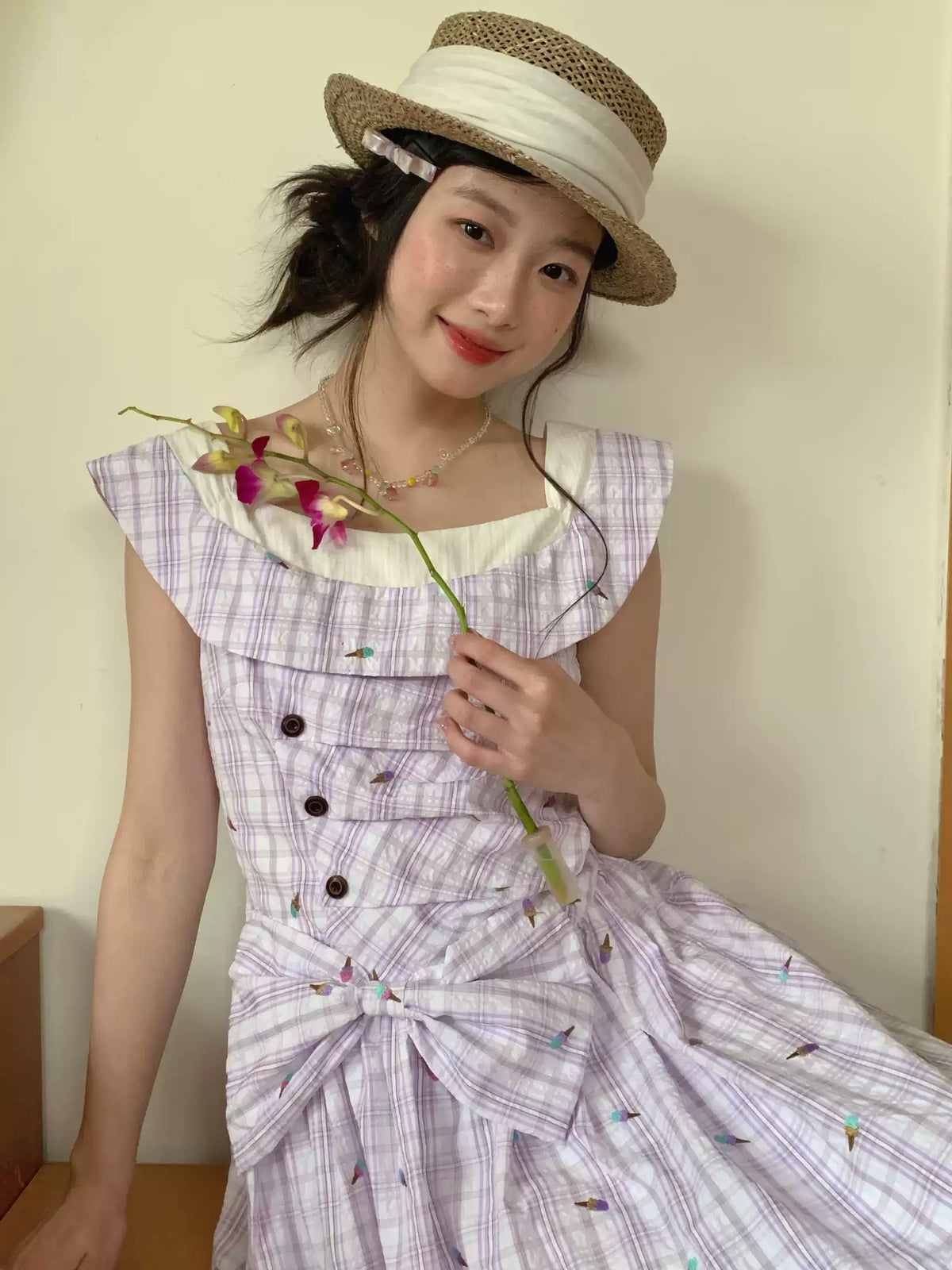 [RF] “Lavender Garden Reverie” Light Purple Bow-Waist Maxi Dress