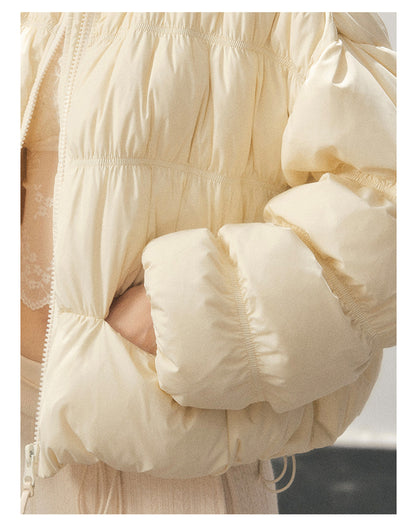 181225 “She Gazes at the Snow” White Duck Down Cropped Jacket - Milky Apricot White