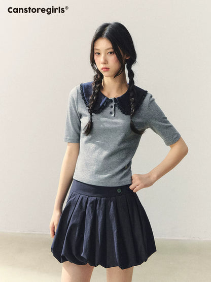 "Blue Collar Diary" Contrast Doll Collar Knit Tee YL2026054