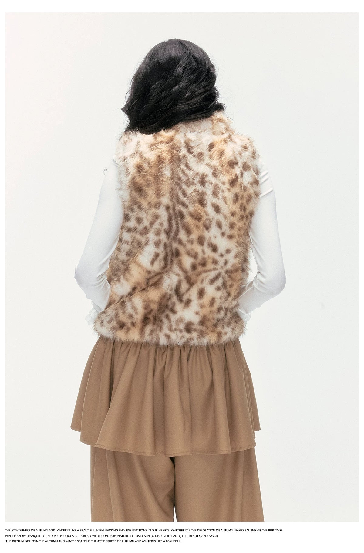 24olvides - Faux Fur Vest with Stand Collar and Toggle Closures (Creamy Leopard Print / Blue-Gray)