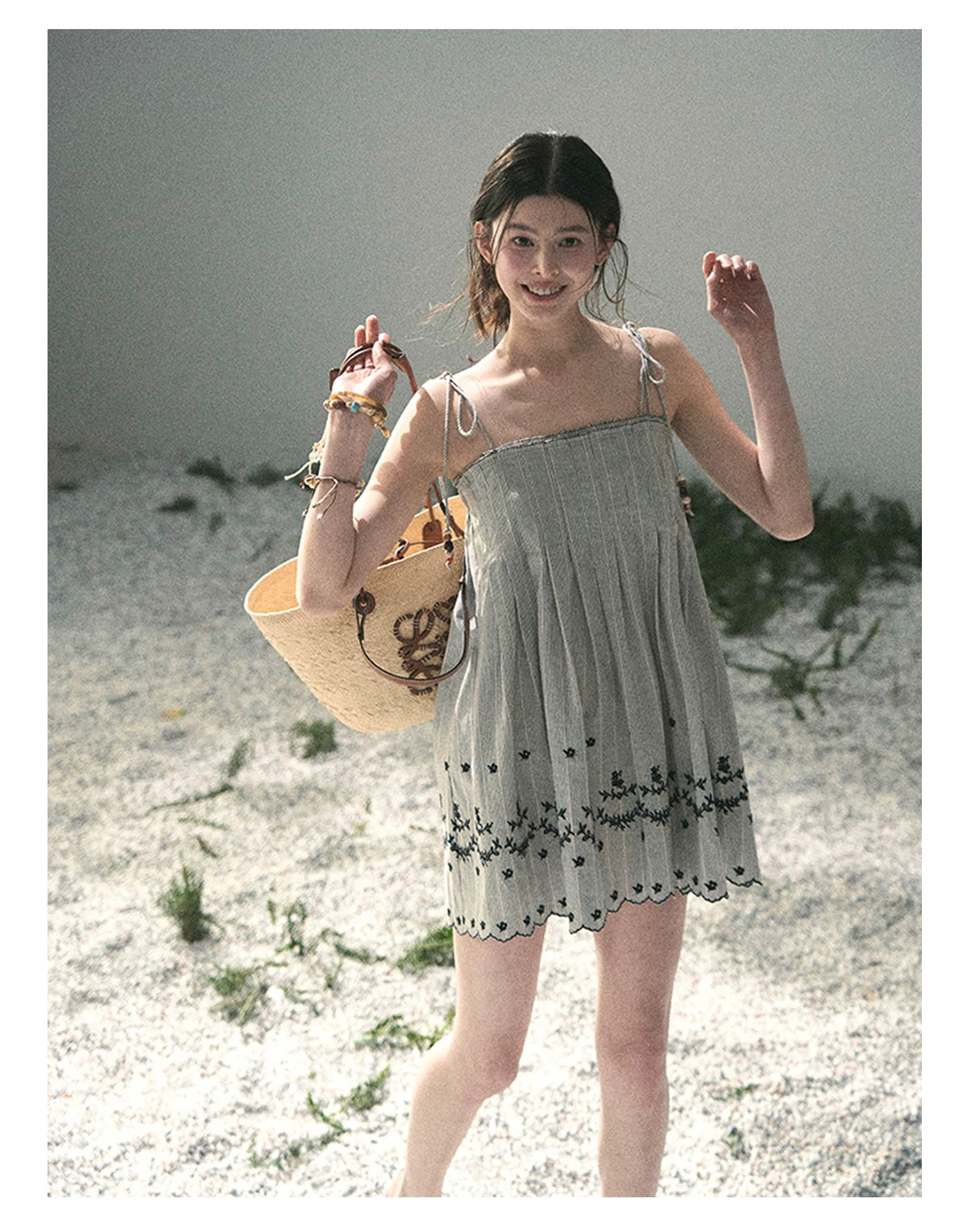 “Ripples Along the Hem” Misty Sea Gray Reversible Babydoll Dress