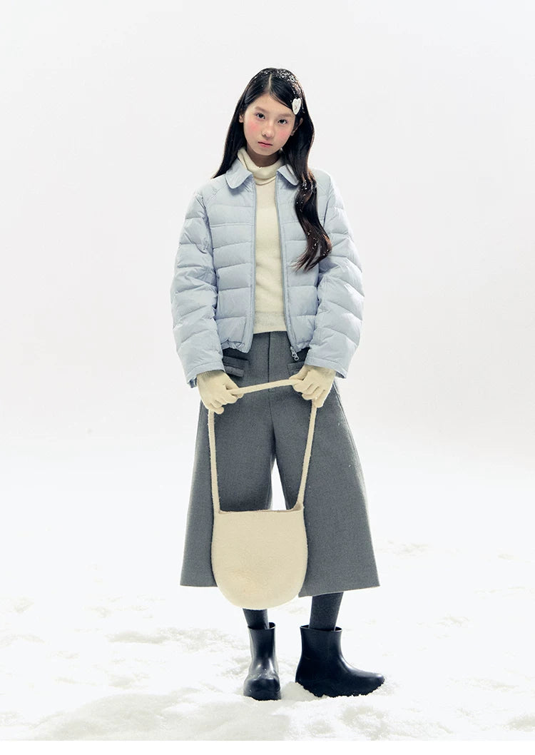 "Lily of the Valley Keepsake" Cropped Down Puffer Jacket (Pearl Beige/ Cloud Blue)
