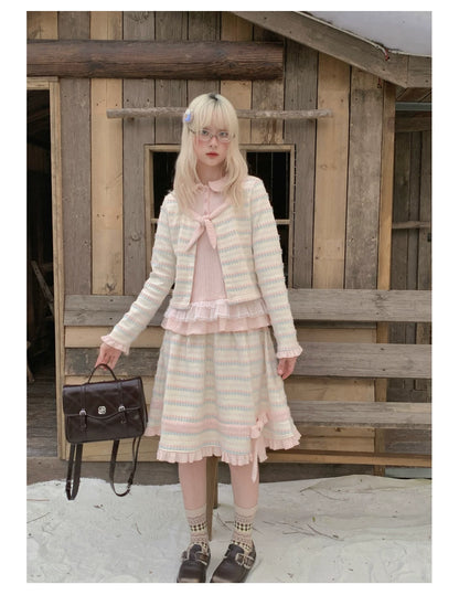 RF - Candy Stripe Floral Knit Cardigan and Midi Skirt Set