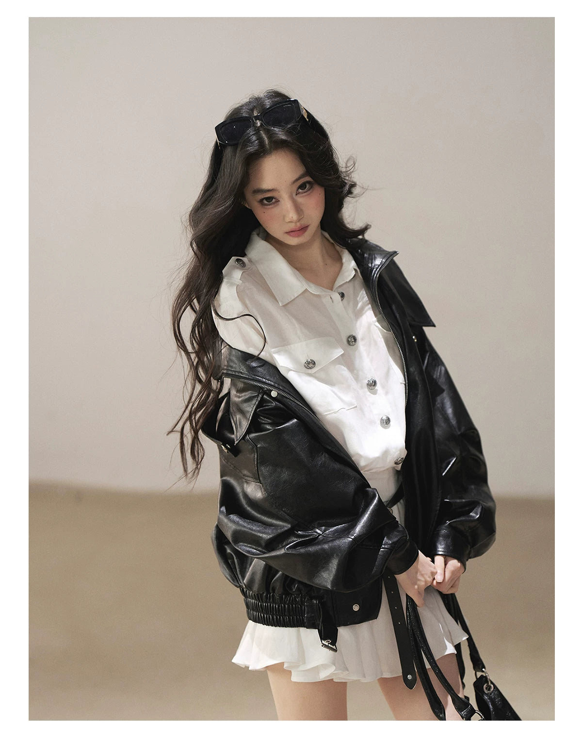 AOMALM - "Solo Journey" Quiet Black Oversized PU Moto Jacket