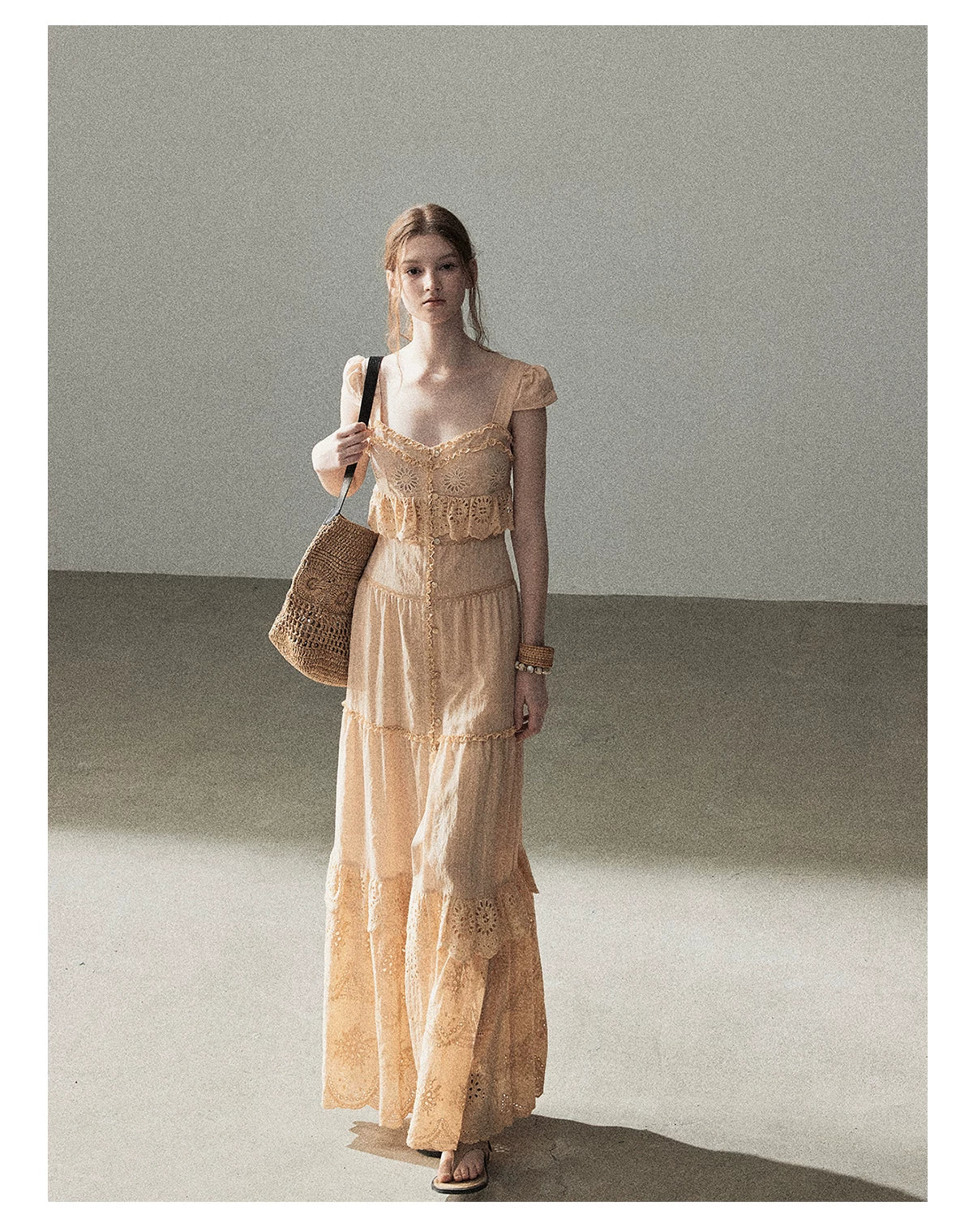 "Where May Meets the Sea" Cinnamon Pink Ruffle Tiered Maxi Dress