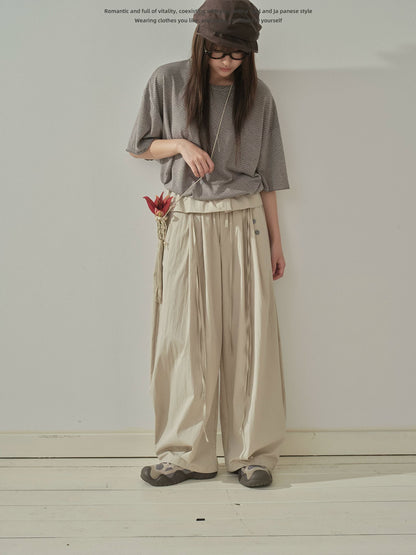 "Quiet Flow" Wide Leg Trousers (Khaki / Charcoal Gray)