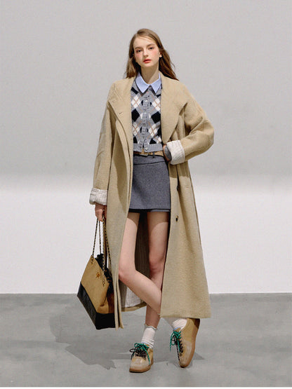 BOHOL BLING - Vintage Preppy Khaki Wool Blend Long Coat