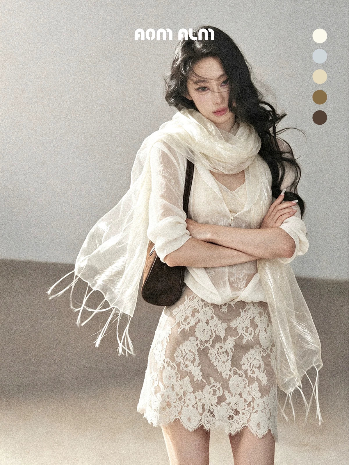 AOMALM - 100% Silk Sheer Fringe Scarf