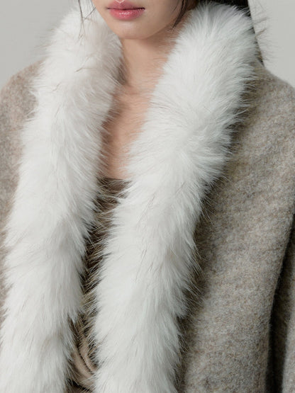 Soote Season - Lazy Cocoon Faux Fur Collar Batwing Wool Coat