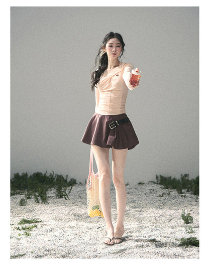 “Soft Evening Breeze” Coral Pink Layered Halter Top