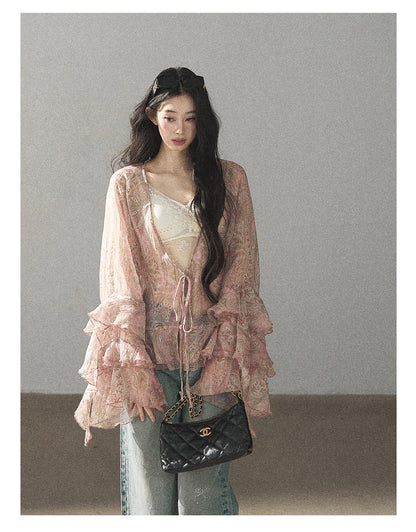 170726 "A Place Where Softness Rests" Lotus Mauve Ruffle Tie-Front Cover-Up Cardigan