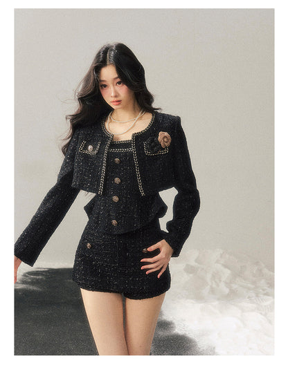 少也眼 "Before the Moon Falls" Bouclé Wool Tweed Set - Black