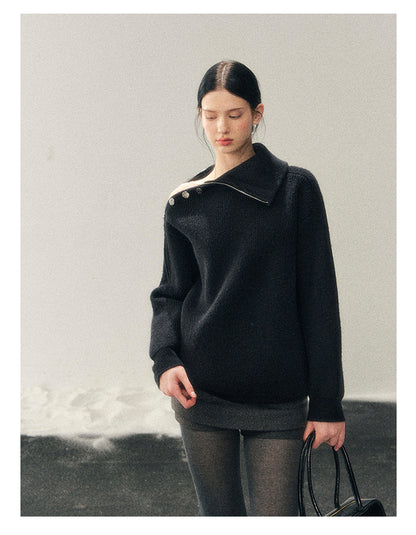 少也眼 "Dark Undertow in Zero Gravity" High-Neck Structured Knit Top
