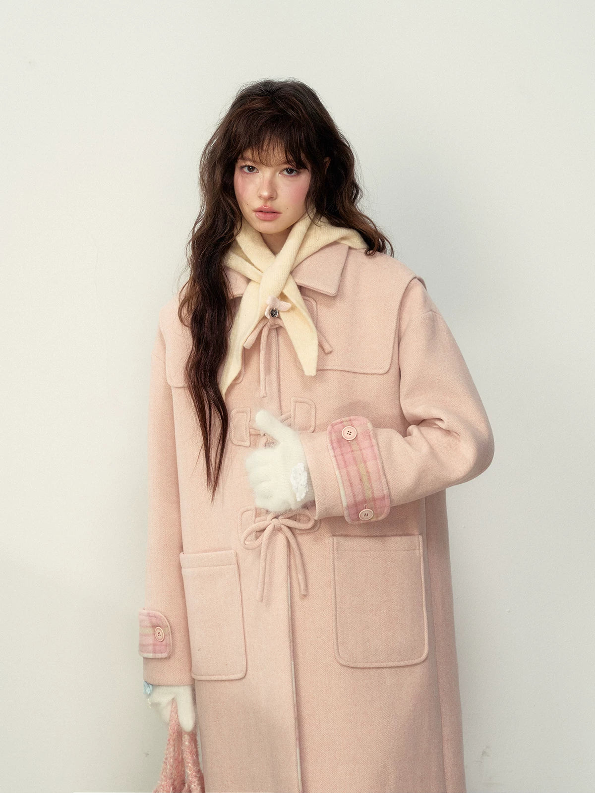SunsetPark - Vintage Teddy Bear Bow Toggle Wool Coat (Blush Pink / Brown Bear)