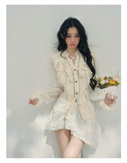 “Memory in Bloom” French Court Lace Flare Sleeve Top