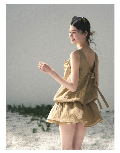 “Whispering Grass” Milk Tea Twist Mini Dress