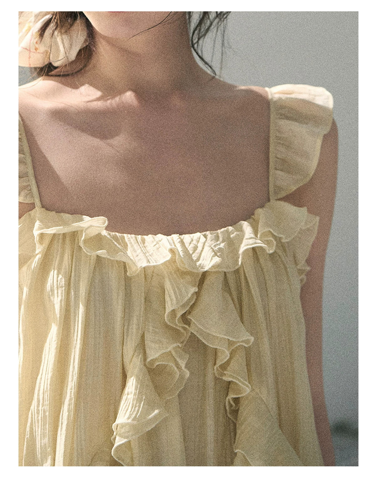 “Tenderly Entwined” Soft Butter Yellow Ruffle Babydoll Dress 4563543