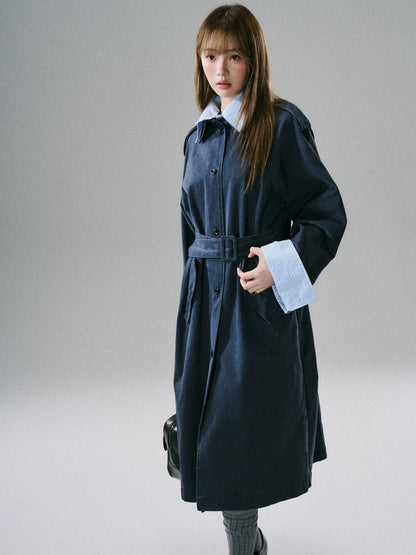 LOST FOREST - Deep Navy Washed Cotton Detachable Trench Coat