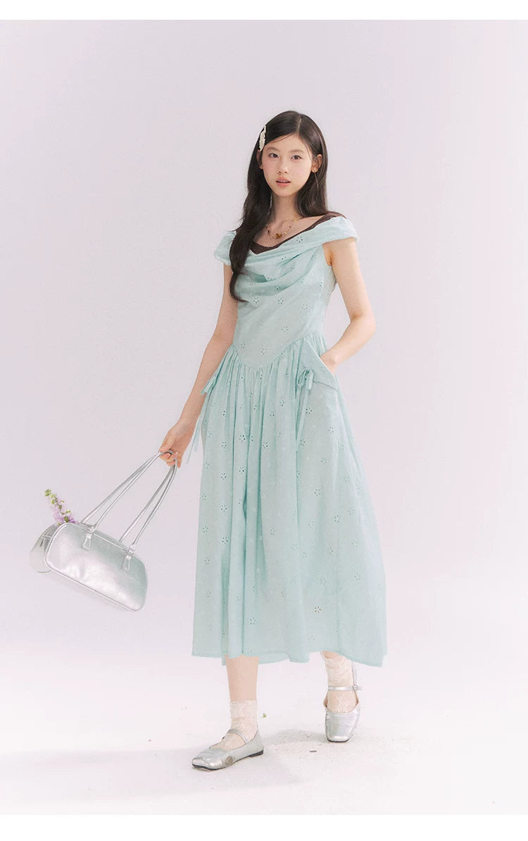 “Heartfelt Rendezvous” Mint Green French Embroidered Cutout Dress
