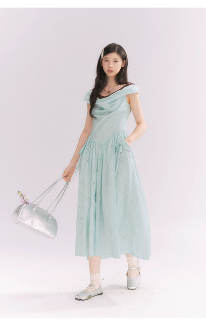 “Heartfelt Rendezvous” Mint Green French Embroidered Cutout Dress